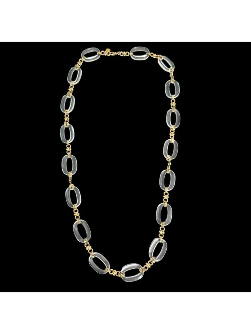 Talbots Gold-Tone Clear Lucite Oval Link Necklace 36" Vintage Inspired